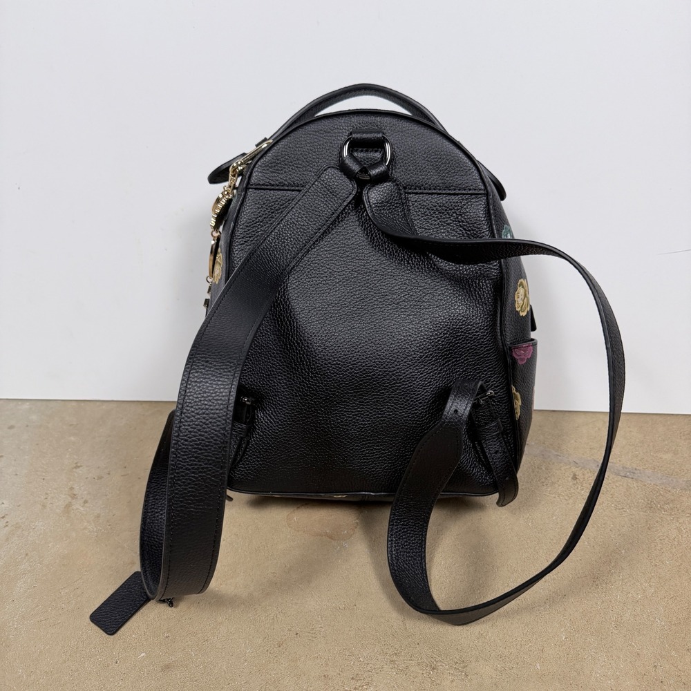Coach Leather Floral Backpack Mini Black Multi Color Roses Charm - Picture 2 of 7